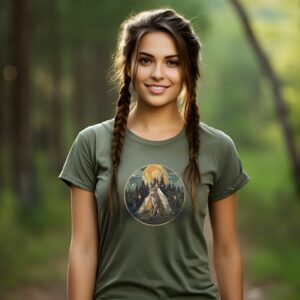 girl wearing bengal cat camper t-shirt