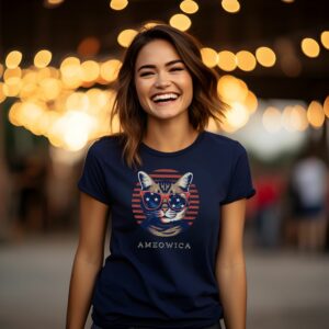 girl wearing cat stars and stripes july 4 t-shirt