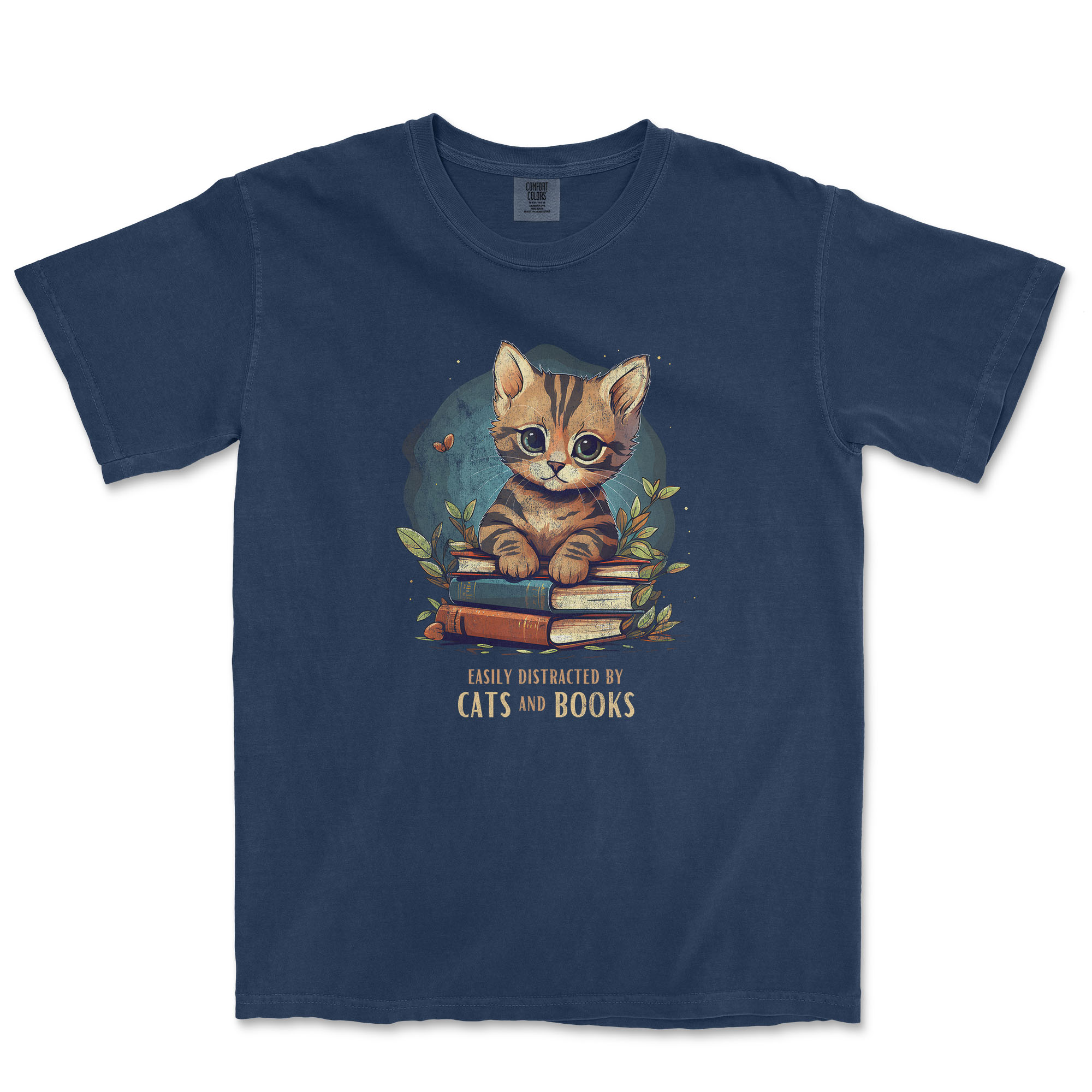easily distracted by cats and books t-shirt