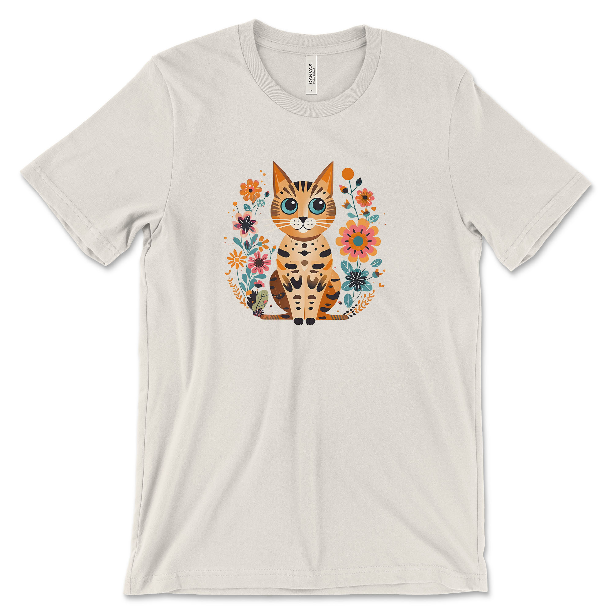 groovy flowers cat t-shirt